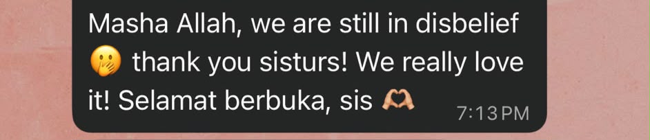 WhatsApp message: 'Masha Allah, we are still in disbelief — thank you'